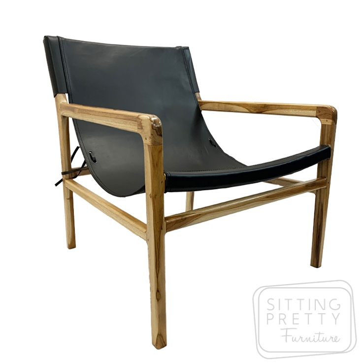 teak and leather lounge chair